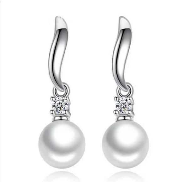New Elegant 925 Silver White Pearl  Drop Earrings - Picture 4 of 6